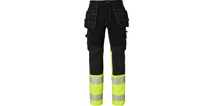 312 Lange werkbroek, Unisex, Zwart/Fluorescerend Geel, 46