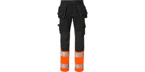 312 Lange werkbroek, Unisex, Zwart/Fluorescerend Oranje, 62