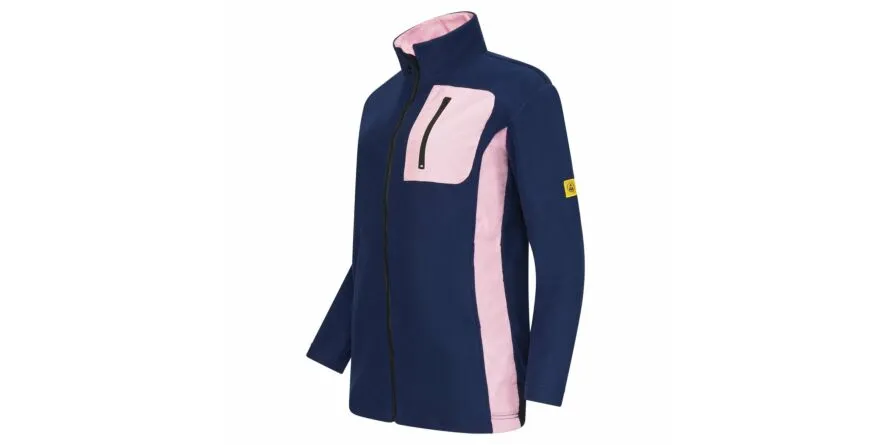 ESD-fleecejack met lange ritssluiting, dames, marine/roze