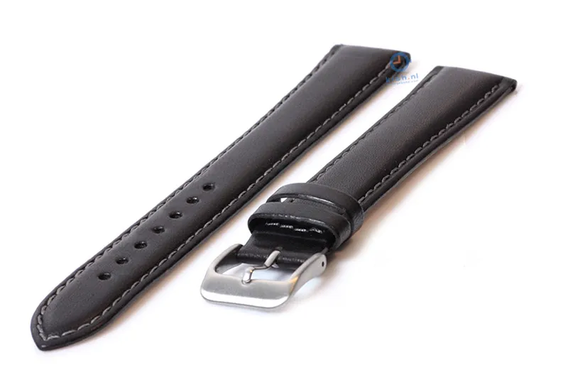 Extra lange horlogeband 20mm zwart leer - XXL
