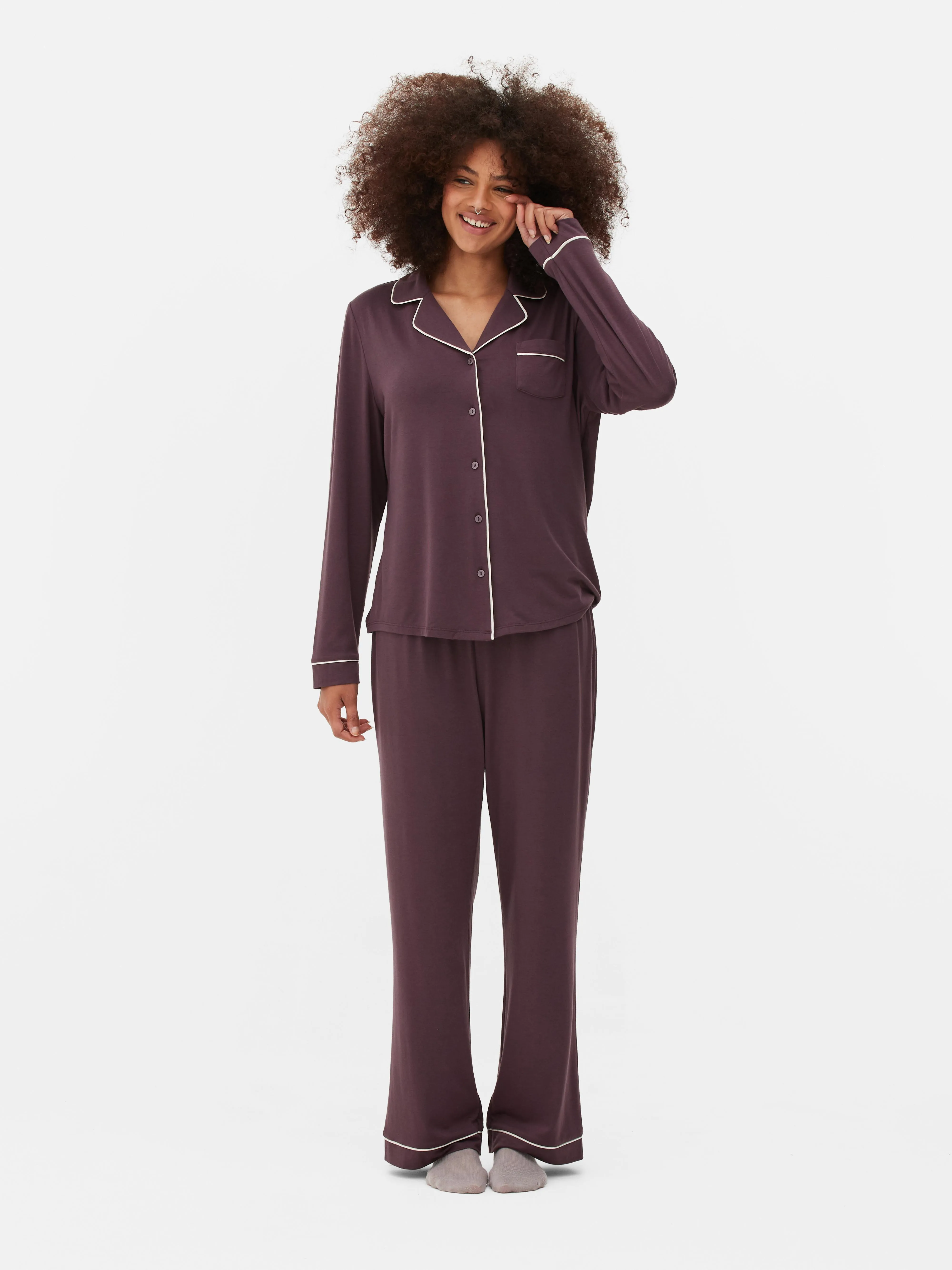 Jersey boyfriend-pyjama met lange mouwen