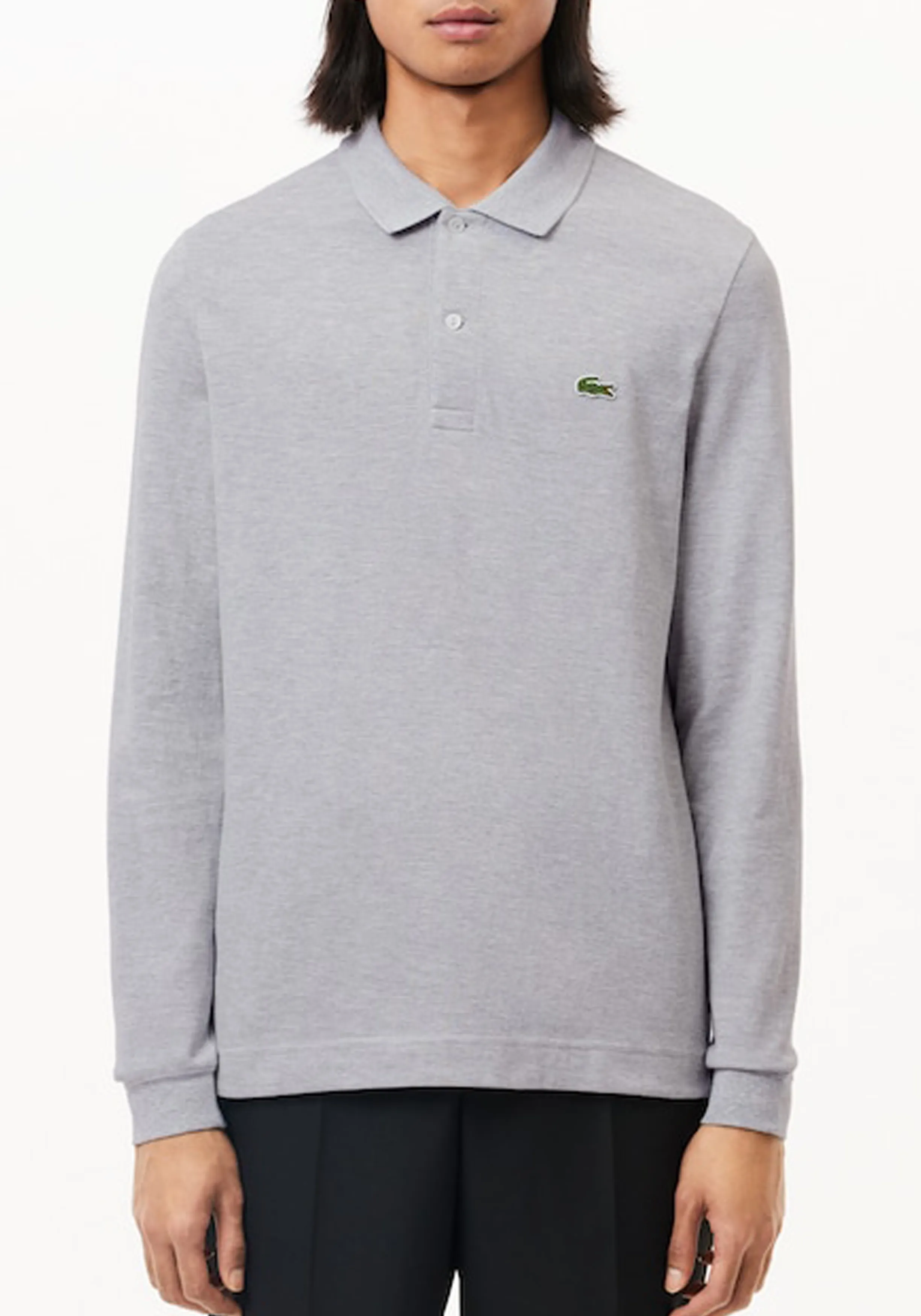 Lacoste Slim Fit polo lange mouw, lichtgrijs melange