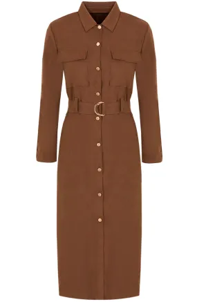 Lange Blouse Met Knopen Cognac