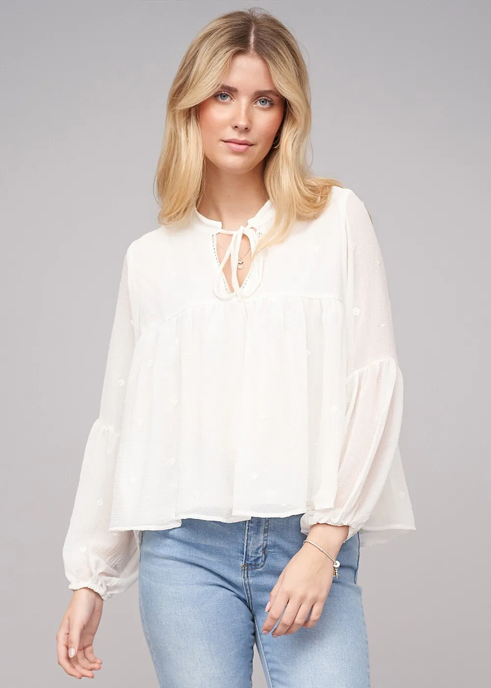 ONLY Dames Top met lange mouwen en binddetail wit