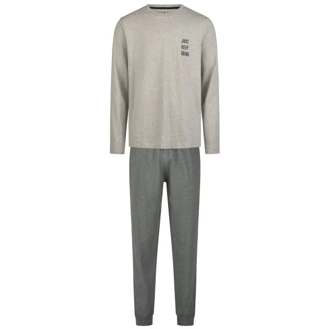 Phil & Co Lange heren pyjama set katoen grijs/groen