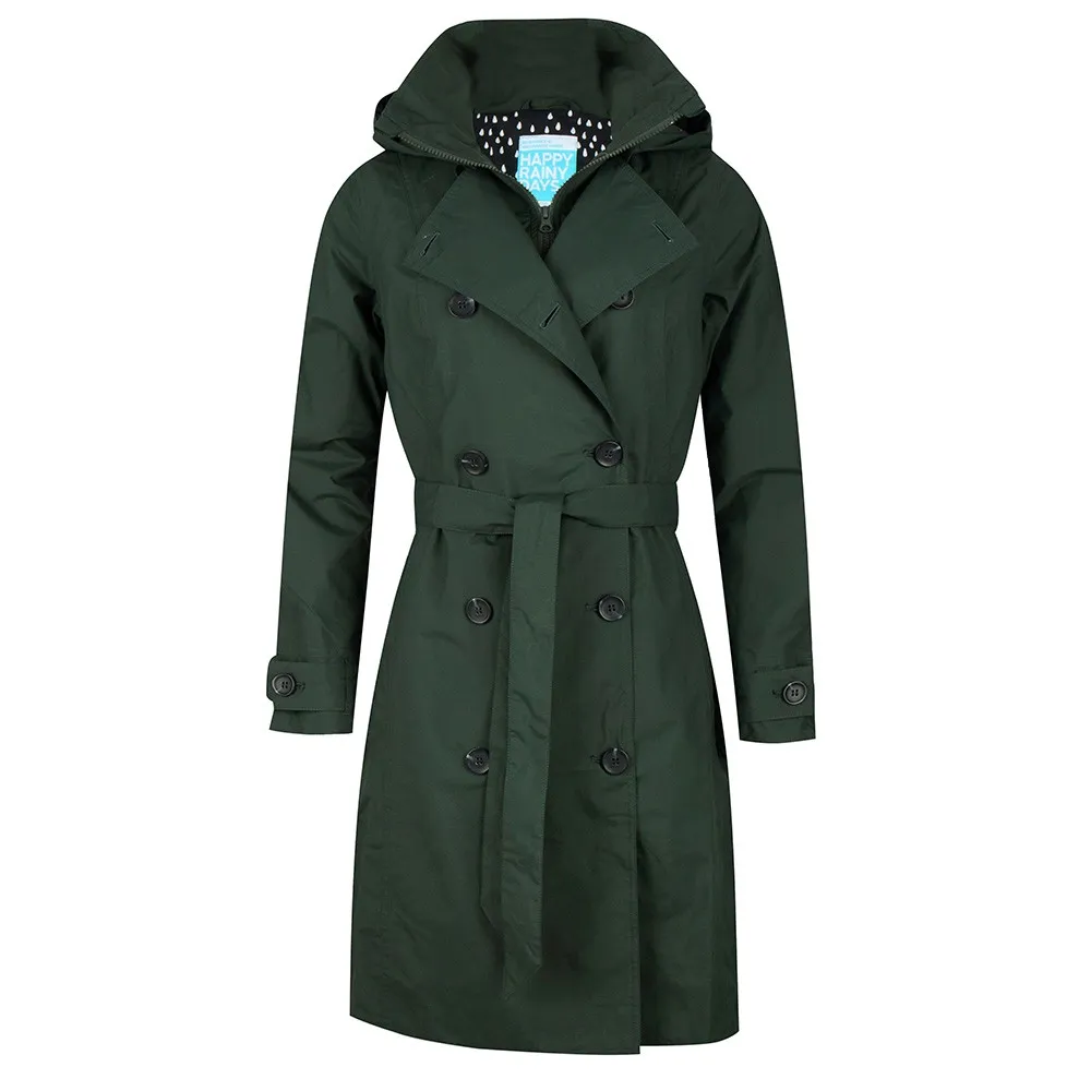 Regenjas Happy Rainy Days Trenchcoat Zipper Gwen Green