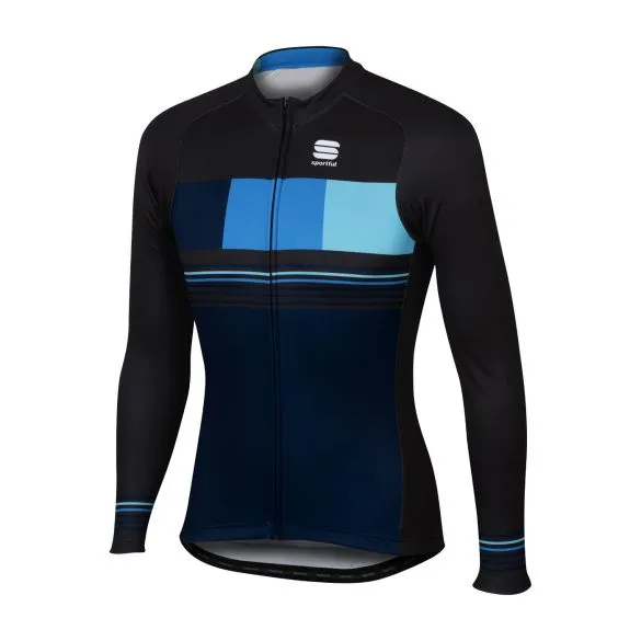 Sportful Stripe thermal lange mouw fietsshirt blauw/zwart heren
