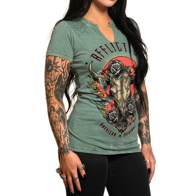 T-shirt AFFLICTION - DAKOTA FIRE - PALE GREEN LAVA WASH